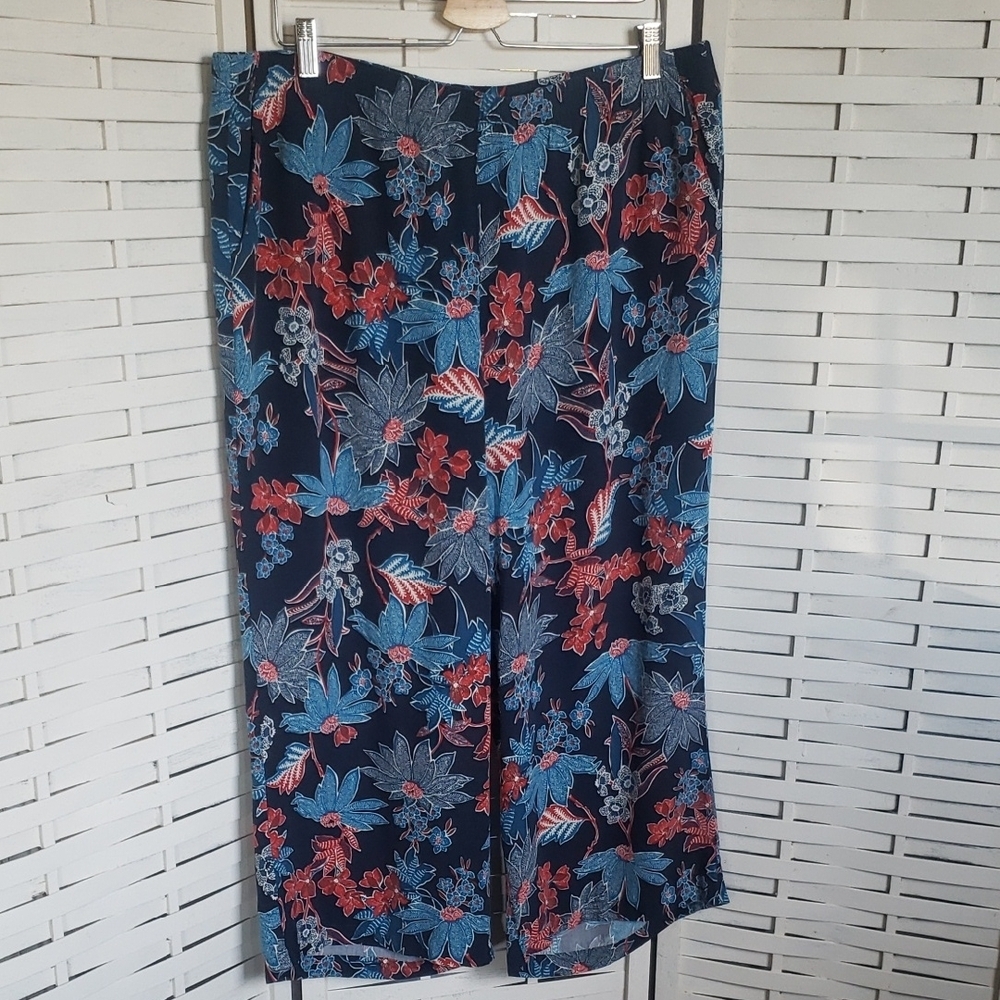 J.Jill Floral Print Women's Crop Wide Leg Pants Size XL